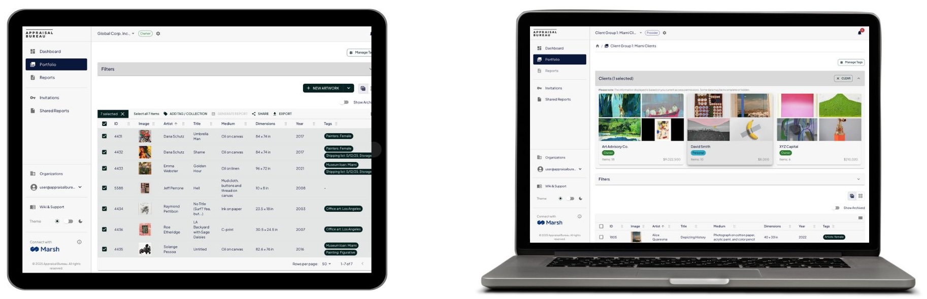 Service Provider Dashboard showing client collections and reporting features